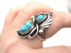 Vintage Navajo Robert Kelly Turquoise Sterling sz 7.5 Ring Native American 8.8g