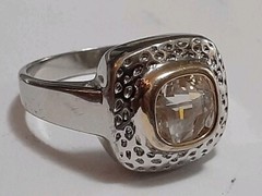 18K GE cocktail ring channel set cushion cut clear CZ stone size 8.5