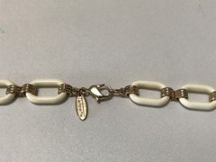 Talbots Cream & Gold Tone Enamel Chain Link Necklace Vintage 34”