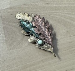 Vintage Lot – 3 Stamped Mixed Metals Brass Leaf Moon Stone – Silver Forrest Pins