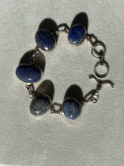 Vintage Silver Tone Oval Lapis I Believe Link Bracelet 25 Grams Beautiful
