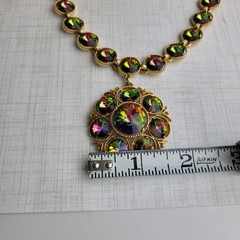 Watermelon Rivoli Necklace Vintage Signed Lisner 16″ READ Missing One Back Stone