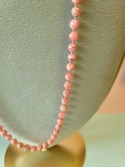 Vintage Genuine Rhodochrosite Bead Pearl Knotted Necklace
