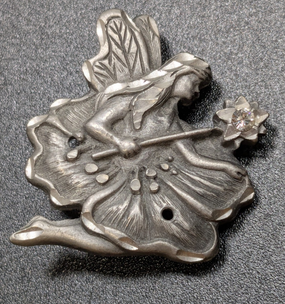 Pewter Winged Fairy with Rhinestone Tipped Wand Brooch Pin