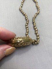 VTG Monet Filigree Rhinestone Oval Scent Locket Gold Tone Beaded Necklace 16-18″