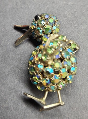 Vintage Warner Brooch Silver Tone Aurora Borealis Rhinestone Duck Bird