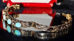 14k y/gold bracelet 5.50ct natural opal diamond 7.0″ bangle antique 25.90g N3216