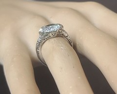 18k white gold Vintage filigree Engagement ring 2.64ct. Natural Cushion Diamond