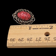 Gold Tone Brooch Pin Pendant Dyed Pink Howlite Stone Rope Twisted Frame 1″