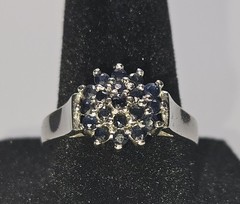 Vintage 925 Sterling Silver Dark Sapphire Cluster Deco Style Ring Size 8.5in