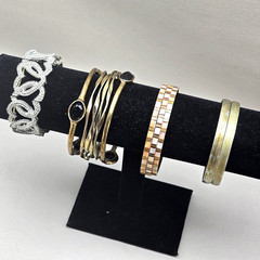 Bracelet Lot MOP Silver Tone Gold Tone Stackable Bangles Adjustable Layering