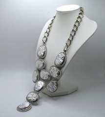 Vintage RJ Graziano runway statement necklace Silvertone and rhinestones
