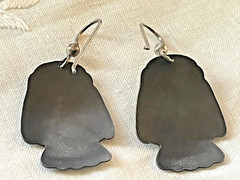 Vintage Artisan Owl Dangle Pierced Ears Earrings Matte Finish Geometric Overlays