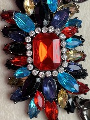 Vintage Gun Metal Thick Chain Multicolor Acrylic Rhinestone Pendant Necklace 18”