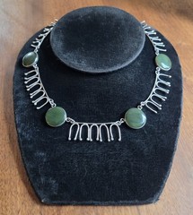 Jade and Silver Vintage Necklace 17 Inches Handmade Adjustable Hook Closure