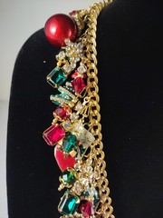 Lunch at the Ritz Christmas Tree Wreath Candy Cane Red Green Gold Blue Necklace