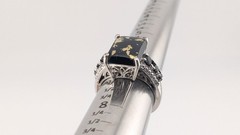Vintage Sterling Silver Ring Black Tourmaline Gold Matrix Filigree STS Size 6.75