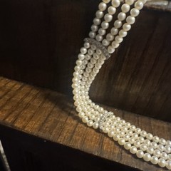 18K White Gold Diamond Filigree Pearl Necklace 15–16” 40g 750 Marked