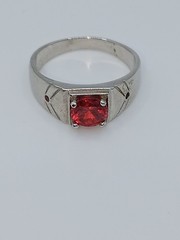 Vintage sterling silver 925 signet-style ring with a deep red gemstone Size 10