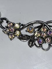 VTG Aurora Borealis Rhinestone Collar Necklace Silver Tone Floral Leaves Wedding