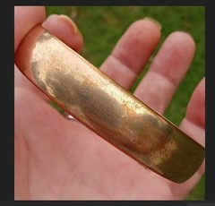Antique Gold Filled GF Bangle Bracelet 36g, 7.5in, 1/2in Wide, Polished, Hinged