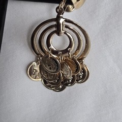 Vtg Faux Mercury Dime Coin Dangle Hoop Screw Back Earrings 2″ Drop