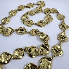 Vintage Anne Dick Signed Beautiful Brutalist Necklace Gold Tone 26”