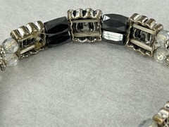 Silver Tone Stretch Bracelet Hematite Faceted Clear Crystal Bead Sparkle