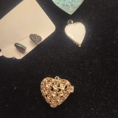 Vintage Heart Pendant / Pin Earring Lot Mixed Materials And Styles