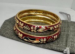 Vikki Carr Pair of Red Enamel Bangle Bracelets Certificate Of Authenticity