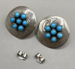 Vintage Sterling Silver 925 Ella Peter Turquoise Stone Stud Earrings (3.51g)