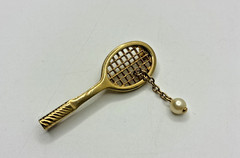 Vintage Tennis Brooch Pin Lot Avon Sports Racket Faux Pearl Gold Silver Tone 3