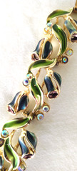 Rare Signed BSK Vintage Gorgeous Enameled AB Rhinestone flower 5 link Bracelet