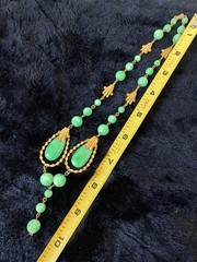 VTG Crown Trifari green glass faux jade pendant 20″ necklace