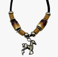 VTG Silver Horse Pendant Necklace Southwest Bead Charm Black Cord Pony Unisex