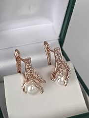 Vintage 1990-s 14 Ct Rolled Gold Pearls / Zircons Earrings – Hallmarked 585 RG