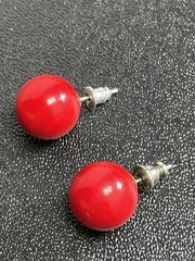 Vintage 10mm Red Lucite Ball Earrings