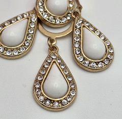 Vintage White Lucite Clear Crystal Teardrop Chandelier Earrings Gold Tone 2.5 In