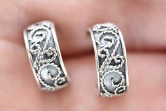VINTAGE WIRE WORK STERLING SILVER 3/4 HOOP EARRINGS 925 PRETTY HOOPS