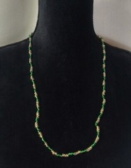 Vtg Hand Beaded Necklace Green Clear Beads Silver Tone Closure Costume Jewelry
