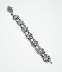 Vintage Hamsa Hand Sword Camel Metal Tourist Morocco Travel Souvenir 7″ Bracelet