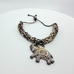 Crystal Elephant Pendant Bracelet Silver Tone Chain Boho Festival Layering Gift