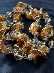 Vintage Art Glass Beaded Necklace Twist Gold Foil Station Chain 28″ READ