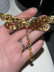 VTG Joan Rivers Stained Glass Crystal Plique-a-Jour Dragonfly Brooch Pin