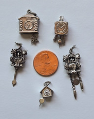 Lot of 5 VTG Bavarian / Swiss Cuckoo Clocks Charms ALL Move ~ Marked 800 835 925