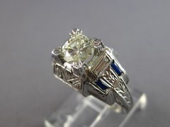 ANTIQUE LARGE ART DECO .99CT DIAMOND & AAA SAPPHIRE 18KT WHITE GOLD RING #27559