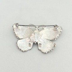 Vintage Blue Green Yellow Enamel Butterfly Silver Tone Rhinestone Brooch Pin