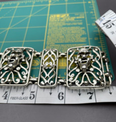 Vintage Selini Panel Bracelet Clown Jester Abstract Modernist Silver Tone 5 Link