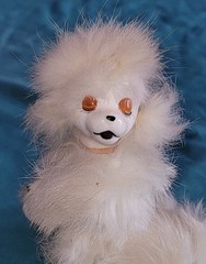 White Poodle Vintage Real Fur Attached Hand Painted Ceramic Home Or Office Decor