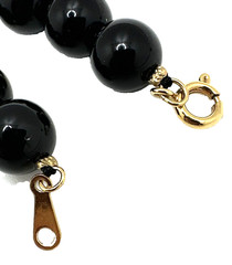 Vintage AVON Faux Pearl Pendant Necklace Black Beads Rhinestones Gold Tone 16″